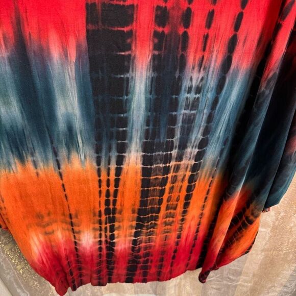 Votique Red Green Orange Tie Dye Stretchy Summer Maxi Dress M/L - Picture 5 of 9